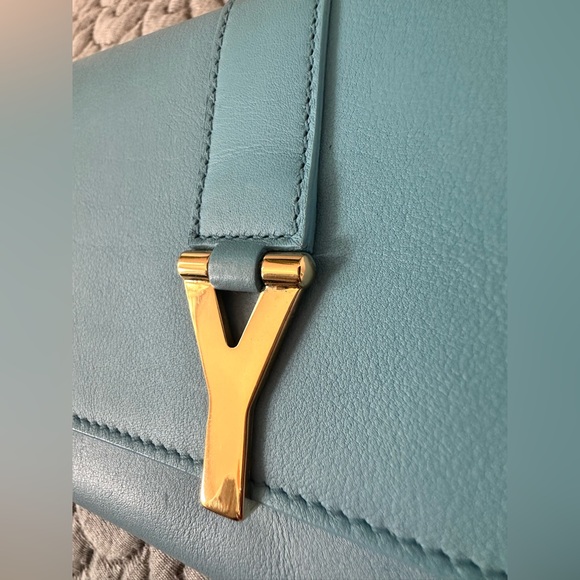 EUC🩵Saint Laurent Paris Blue Glacier Leather Y Line Flap Wallet - Picture 7 of 15